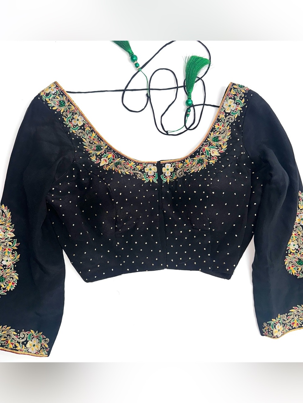 Black Embroidered & embellished Women's Saree Blouse with Scoop Neck